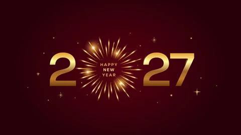 Happy New Year 2027 vector banner with golden numbers and radiant fireworks o Stock-Illustration