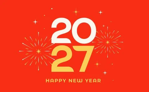 Happy New Year 2027 - vector celebration banner with fireworks. Stock Illustration