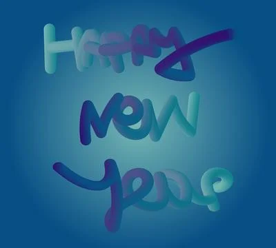 Happy New Year 3D Gradient Text Design on Blue Background 스톡 일러스트