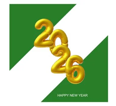 Happy New Year, 3D poster with gold inflatable numbers 2026. Stock Illustration