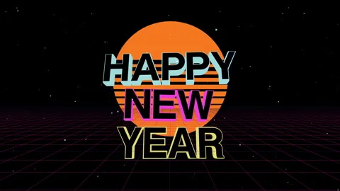 Happy new year 3d retro synthwave Stock-Footage 346275370