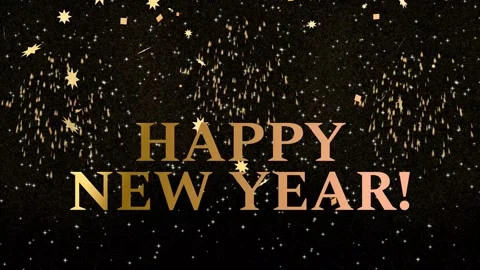 "Happy New Year!" 4K title animation, three fireworks, confetti Stock Footage 344524762