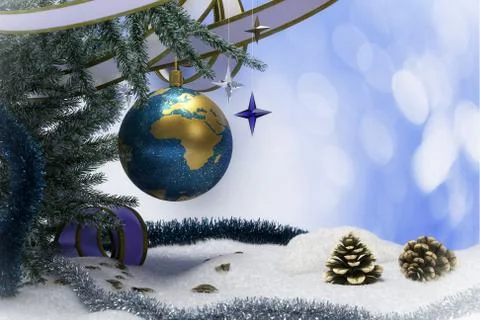 Happy New Year and Merry Christmas background with earth Illustrazione stock