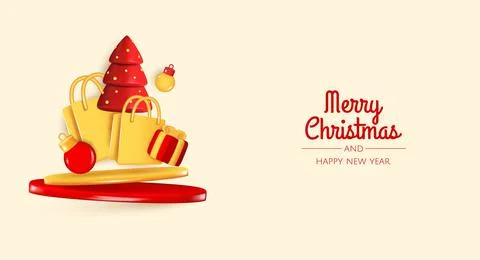 Happy New Year and Merry Christmas. Christmas holiday background with realistic Stock Illustration