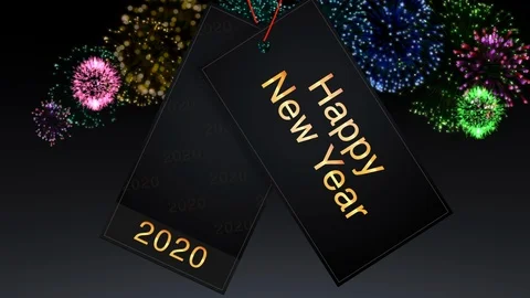 Happy New Year animation text with sparkles Fireworks Video stock 119359149