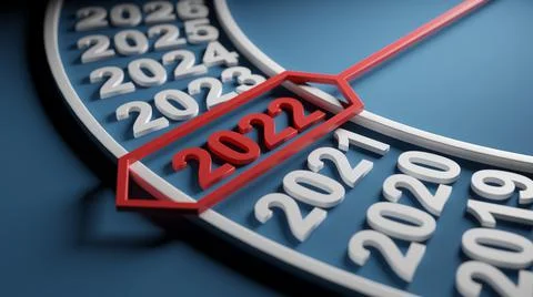 Happy New Year Background with clock. Start to 2022. 3D illustration イラスト素材