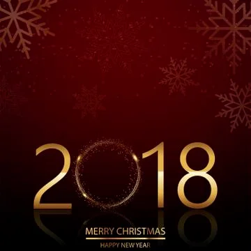 Happy New Year background with falling snow and gold text 2018. Vector. Stock Illustration