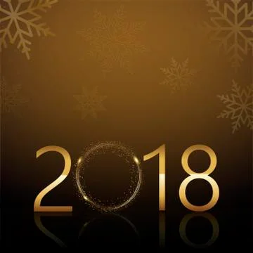Happy New Year background with falling snow and gold text 2018. Vector. Stock Illustration