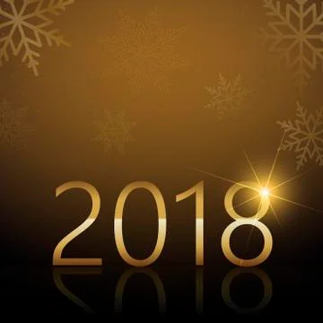 Happy New Year background with falling snow and gold text 2018. Vector. Stock Illustration