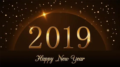 Happy New Year background. Magic gold rain and globe. Golden numbers 2019 on  Stock Illustration
