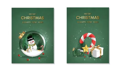 Happy New Year background set. transparent christmas balls with star and box of Stock Illustration