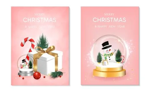 Happy New Year background set. transparent christmas balls with star and box of Stock Illustration