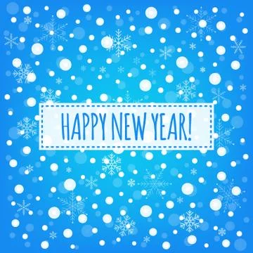 Happy New year blue background with white snowflakes vector Illustration
