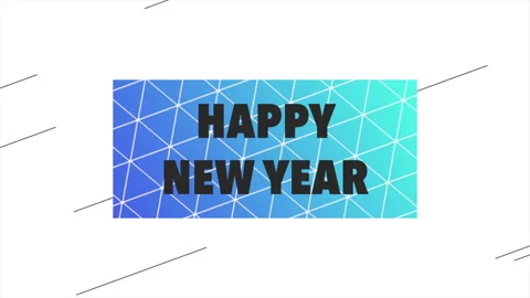 Happy New Year with blue triangles pattern on white gradient Stock Footage 249366960