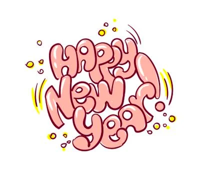 Happy new year bubble graffiti card doodle style Stock Illustration