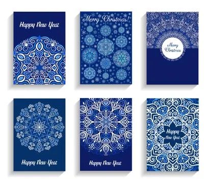 Happy New Year Cards Flourish Mandala Design Stock Illustration