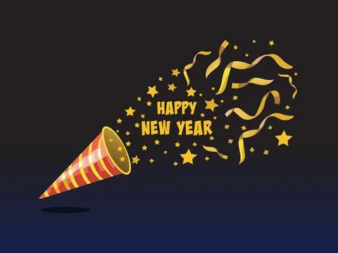 Happy New Year Celebration with Exploding Party Popper In Dark Background V.. Stock Illustration
