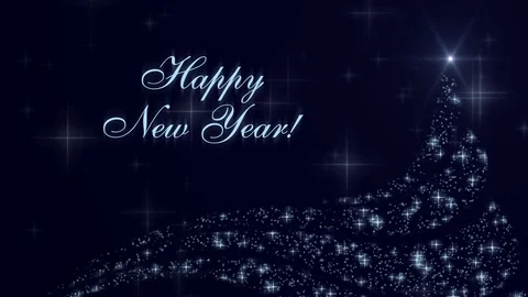 Happy New Year with christmas tree and particles Stock Footage 83606844