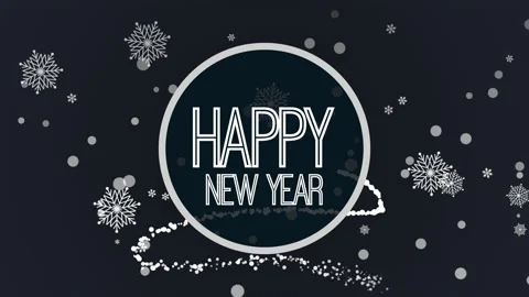 Happy New Year in circle with fall snowflakes on blue gradient Video stock 217694349