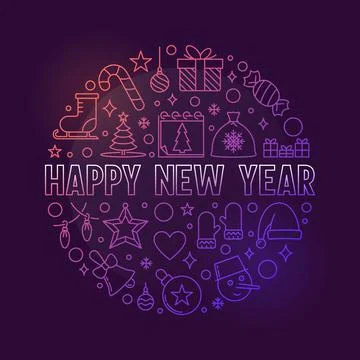 Happy New Year circular vector colored outline illustration Stock Illustration