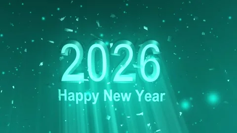 Happy New Year cold blue light rays floating in space Stock Footage 325449028