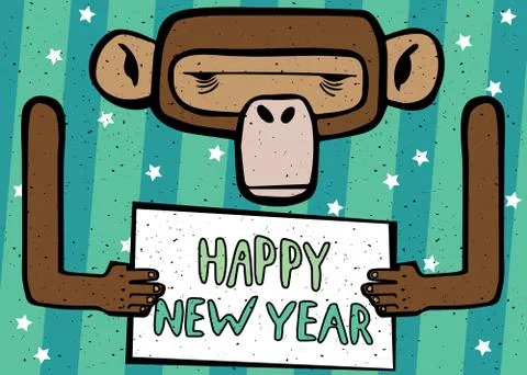 Happy New Year comic monkey Stock Illustration