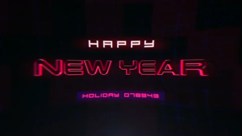 Happy New Year on computer screen with HUD elements Stock Footage 217411490