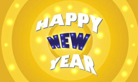 Happy New Year Creative 3D Typography on Yellow Background with Glowing Light 스톡 일러스트