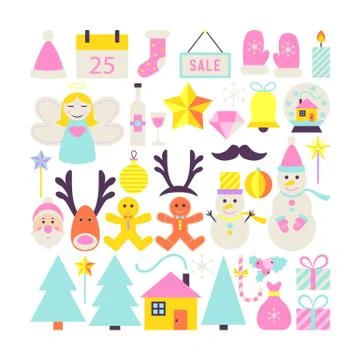 Happy New Year Cute Objects Stock Illustration