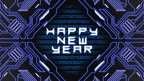 Happy New Year with cyberpunk pattern Stock Footage 257518387