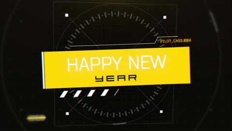 Happy New Year on digital screen with HUD elements and neon circles Stock Footage 252672978