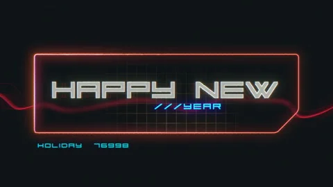 Happy New Year on digital screen with HUD elements and grid Stock Footage 253876412