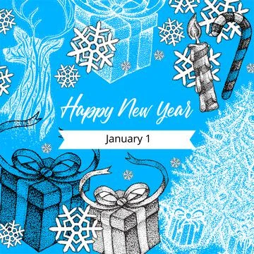 Happy New Year Dotwork Poster Stock Illustration