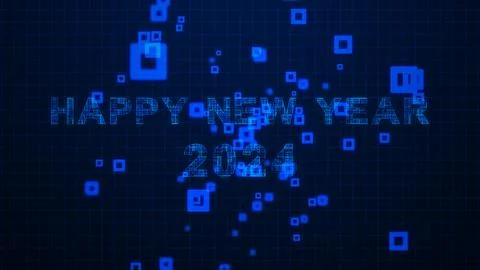 Happy New Year Dynamic Tech Texts Animation on Grid Ilustración de archivo