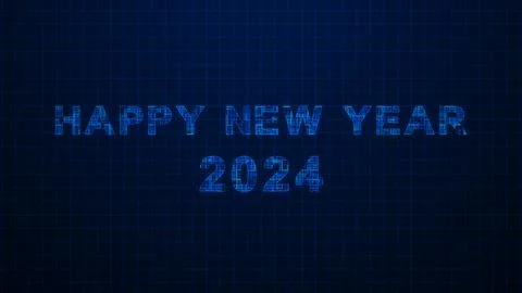 Happy New Year Dynamic Tech Texts Animation on Grid Ilustración de archivo