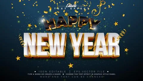 Happy New Year Editable Text Effect Design Vector Graphic Style with Gold F.. Illustrazione stock