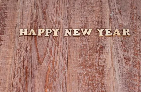Happy new year elements. Happy new year on wooden background. Template for a  Foto stock