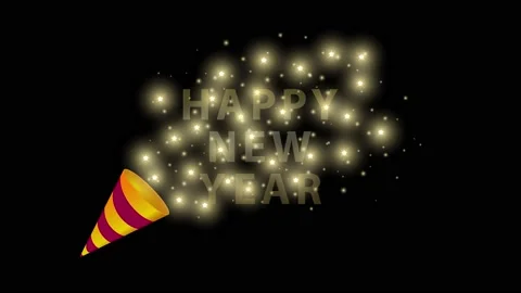 Happy new year. Exploding festive party popper with gold shining star, ribbon Video stock 220269939