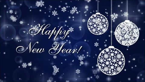 Happy New Year with falling snowflakes and Christmas tree balls Stock Footage 94554572