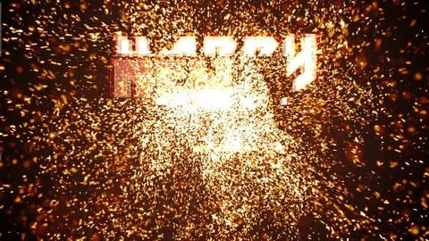 Happy New Year with Fire Ember Glitch 動画素材 69738554