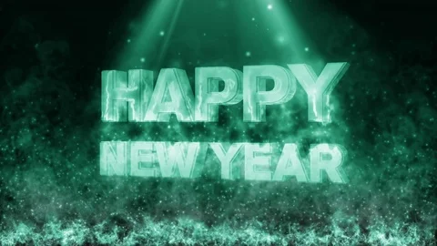 Happy new year with fire flame green Stock Footage 69876557