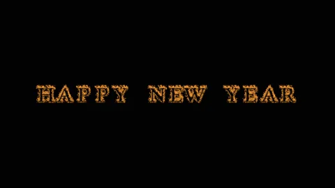 Happy New Year fire text effect black background Stock Footage 136314463