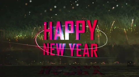 Happy new year fireworks light flares back Stock Footage 44166476
