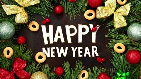 "Happy New Year" flickers on the background of the Christmas composition Stock Footage 224544262