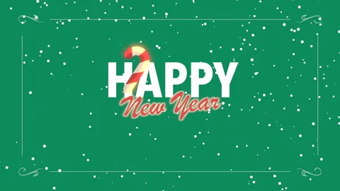 Happy New Year in frame with candy on green gradient Vídeo Stock 252673213