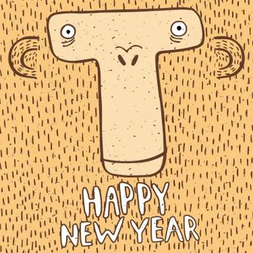 Happy New Year with funny monkey Illustrazione stock