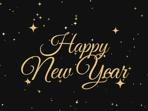 Happy New Year gold calligraphy on black Stock Illustration