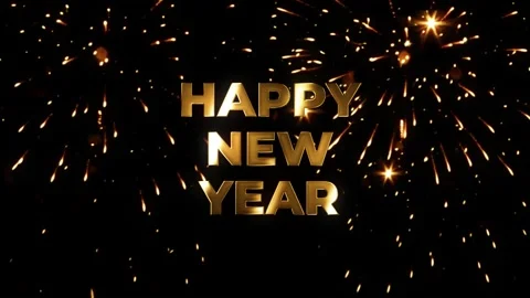 Happy New Year Gold Reflection Text Animation with Fireworks Video stock 324865499