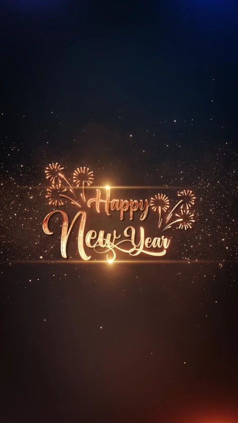 Happy New Year Gold Script with Fireworks and Star Particles Video stock 342633999