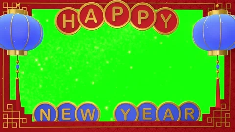Happy New Year greeting frame with lanterns. Chinese style holiday border with Video stock 340943822